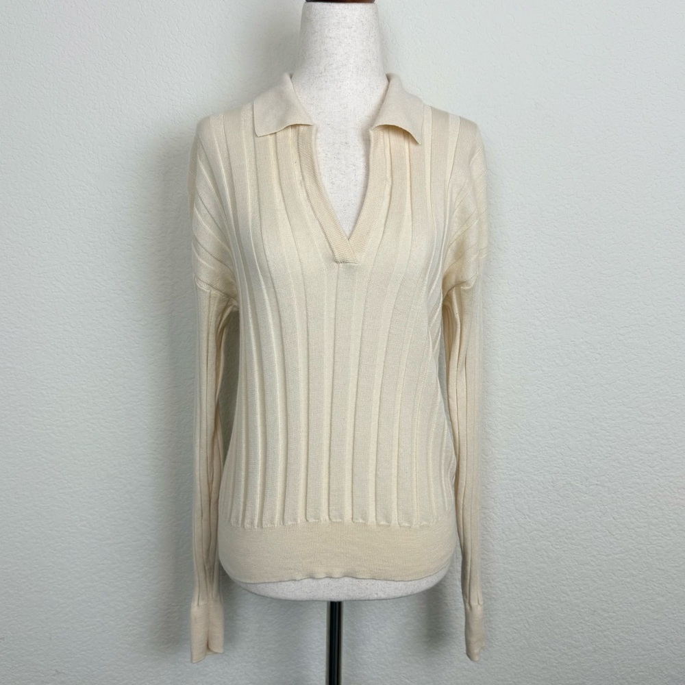 Frank And Oak Merino Wool Cream Polo Sweater